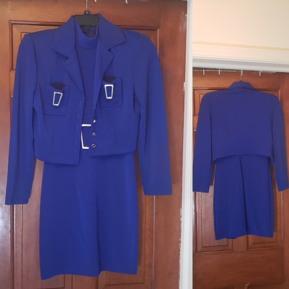 Vintage Lew Magram 2 Piece Blue Dress Suit with Jacket